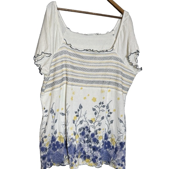 Cato Peasant Boho Festival Floral Print Bell Sleeve Blouse 26 28W Fairy  Cottage - Picture 1 of 5
